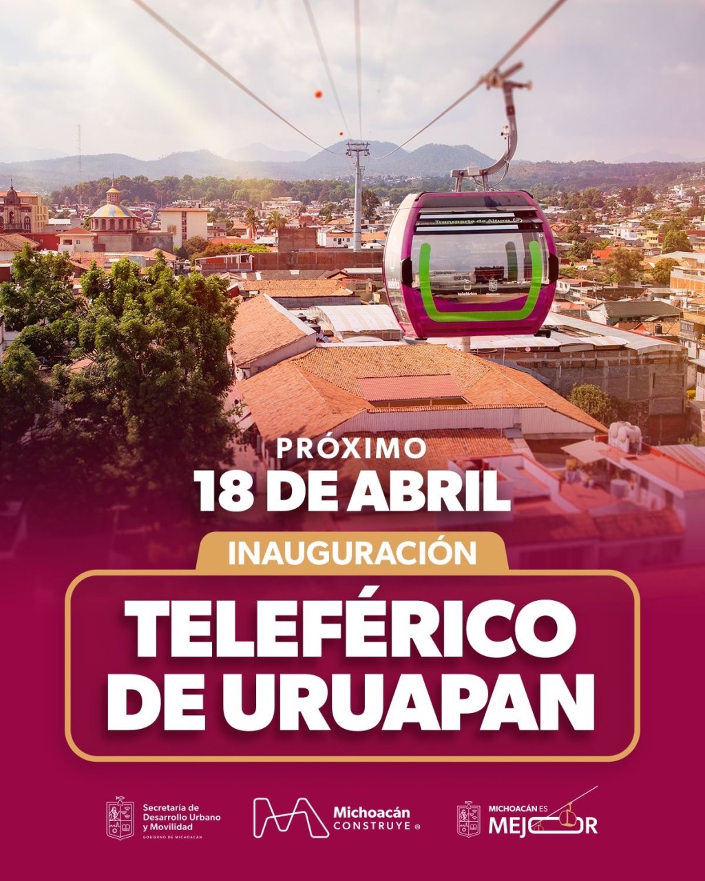 El 18 de abril se inaugurará el teleférico de Uruapan:&nbsp;Bedolla